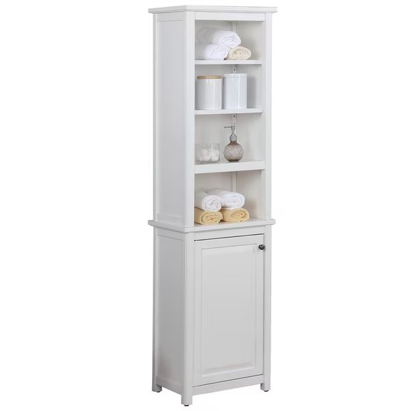 Dorset Bathroom Storage Tower with Open Upper Shelves and Lower Cabinet, Alaterre Furniture, Mfr#: ANVA7778WH