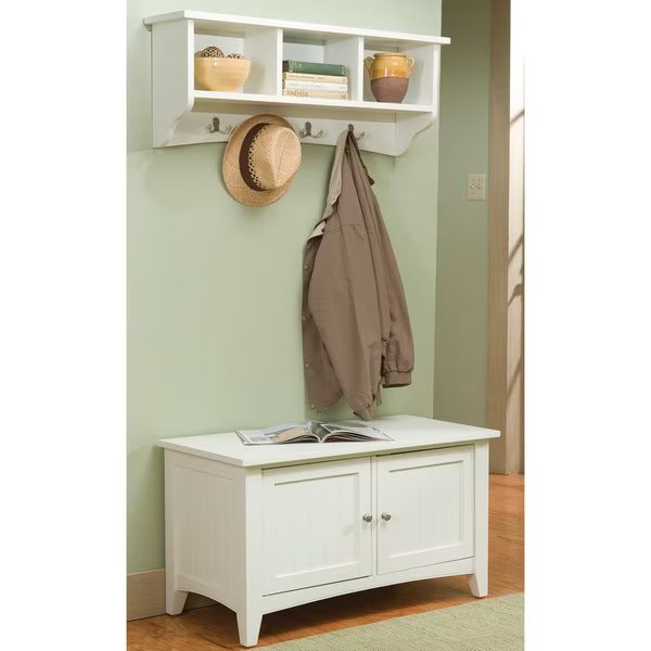 Shaker Cottage Storage Coat Hook with Cabinet Bench Set, Ivory, Alaterre Furniture, Mfr#: ASCA0405IV