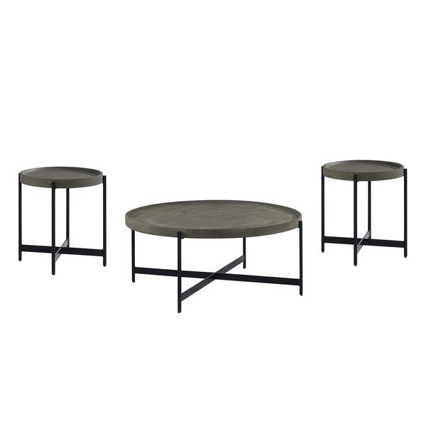 Brookline 3-Piece Living Room Set with 42" Round Coffee Table and Two 20" End Tables, Alaterre Furniture, Mfr#: AWBL181842CC