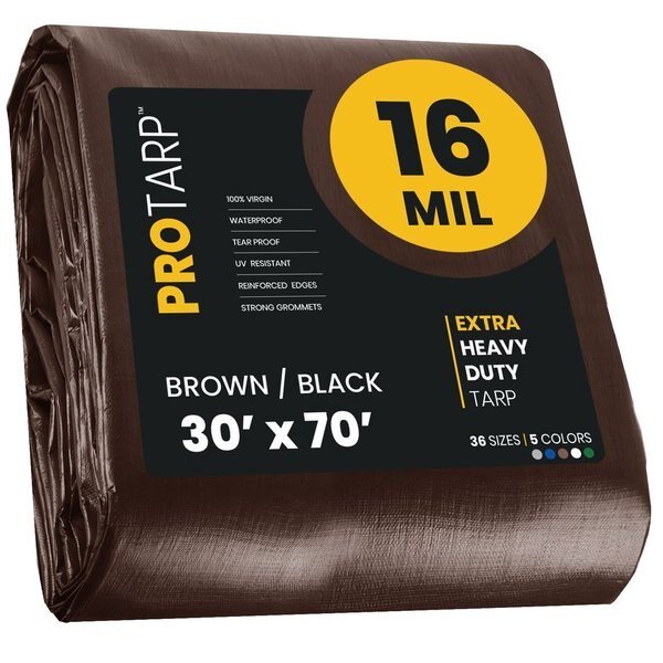 30 ft x 70 ft Heavy Duty 16 Mil Tarp, Brown/Black, Polyethylene, Waterproof, Rip and Tear Proof, Protarp, Mfr#: PT-102-30X70