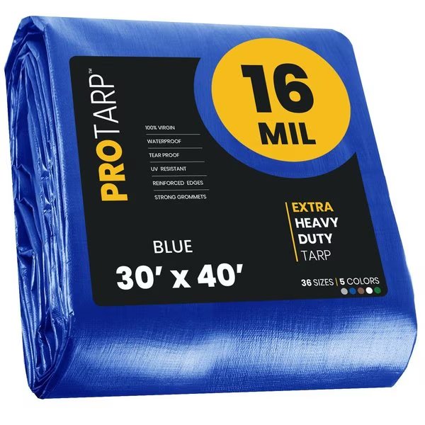 30 ft x 40 ft Heavy Duty 16 Mil Tarp, Blue, Polyethylene, Waterproof, Rip and Tear Proof, Protarp, Mfr#: PT-105-30X40