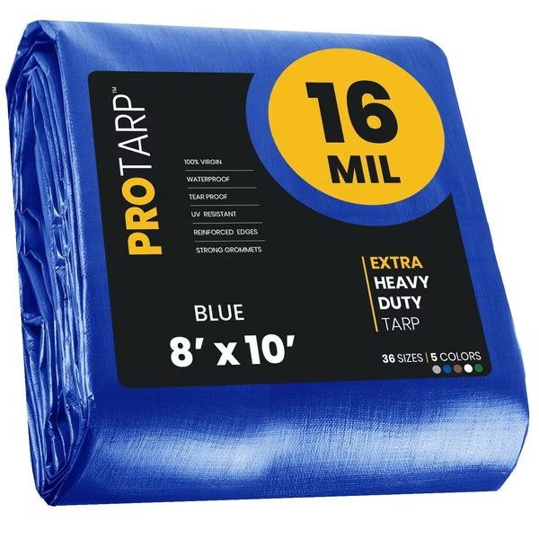 8 ft x 10 ft Heavy Duty 16 Mil Tarp, Blue, Polyethylene, Waterproof, Rip and Tear Proof, Protarp, Mfr#: PT-105-8X10