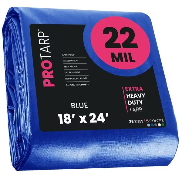 18 ft x 24 ft Heavy Duty 22 Mil Tarp, Blue, Polyethylene, Waterproof, Rip and Tear Proof, Protarp, Mfr#: PT-205-18X24
