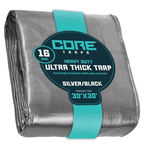 30 ft x 0.5 mm H x 30 ft W Heavy Duty 16 Mil Tarp, Silver/Black, Polyethylene, Core Tarps, Mfr#: CT-301-30X30