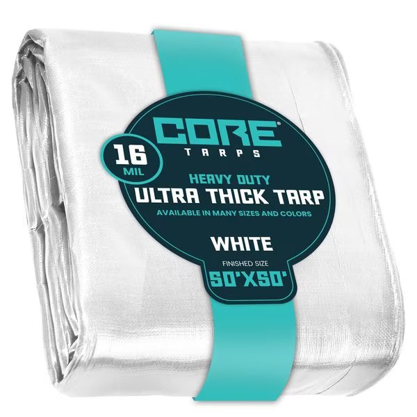 50 ft L x 0.5 mm H x 50 ft W Heavy Duty 16 Mil Tarp, White, Polyethylene, Core Tarps, Mfr#: CT-304-50X50