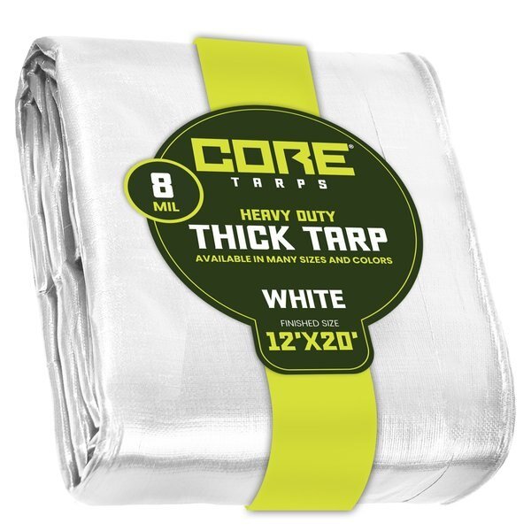 20 ft L x 0.5 mm H x 12 ft W Heavy Duty 8 Mil Tarp, White, Polyethylene, Core Tarps, Mfr#: CT-404-12X20