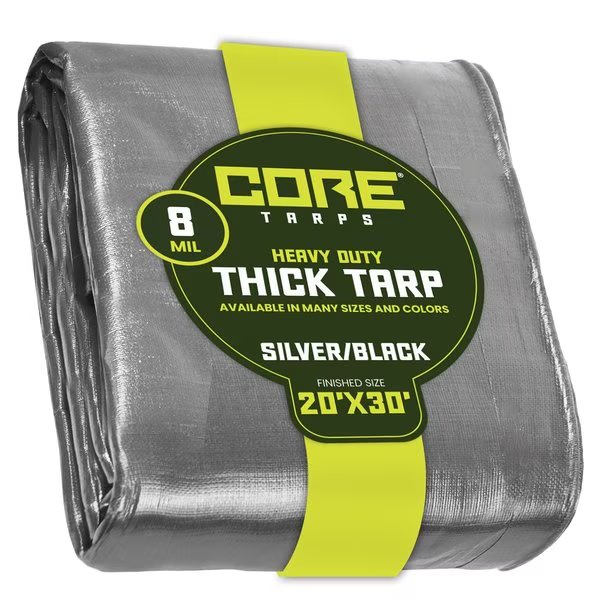 30 ft x 0.5 mm H x 20 ft W Heavy Duty 8 Mil Tarp, Silver/Black, Polyethylene, Core Tarps, Mfr#: CT-401-20X30