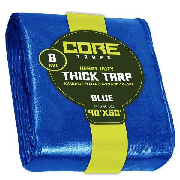50 ft L x 0.5 mm H x 40 ft W Heavy Duty 8 Mil Tarp, Blue, Polyethylene, Core Tarps, Mfr#: CT-405-40X50