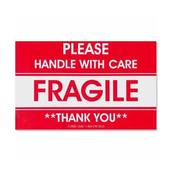 Shipping Label, Fragile, 3inx5in, Red/White, 500PK