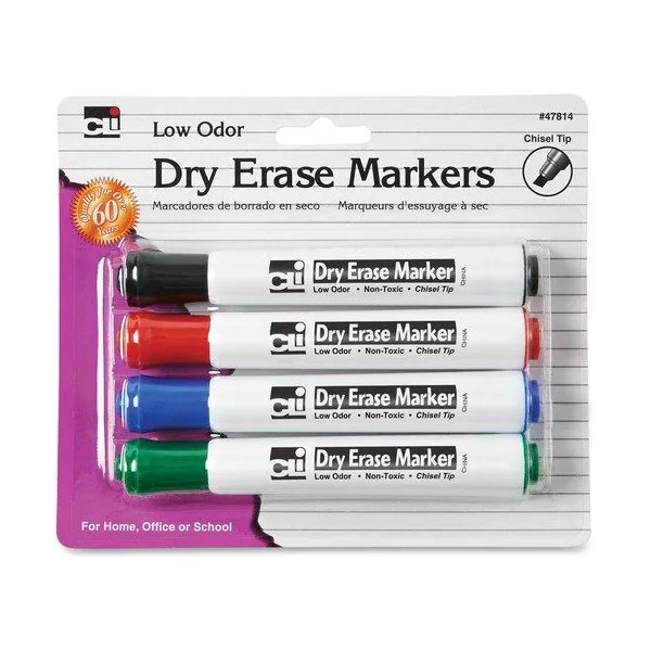 Markers, f/Dry-Erase Boards, Chisel Tip, AST, 4PK