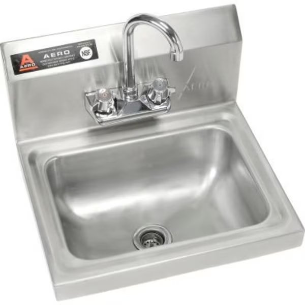 Aero Wall Mount Stainless Steel Hand Sink 14"W 10"D With 7" Gooseneck Faucet, 8" Backsplash, Aero, Mfr#: XHSF