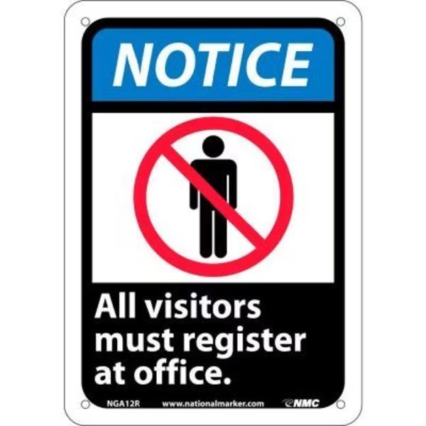 Graphic Signs - Notice All Visitors Must Register - Plastic 7inW X 10inH, National Marker Co, Mfr#: NGA12R