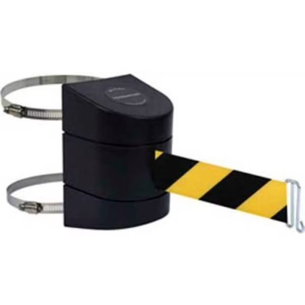 Tensabarrier Warehouse Retractable Belt Barrier, Clamp Mount, Black Case W/15' Blk/Ylw Belt, Lawrence Metal Prod., Mfr#: 897-15-C-33-NO-D4X-A