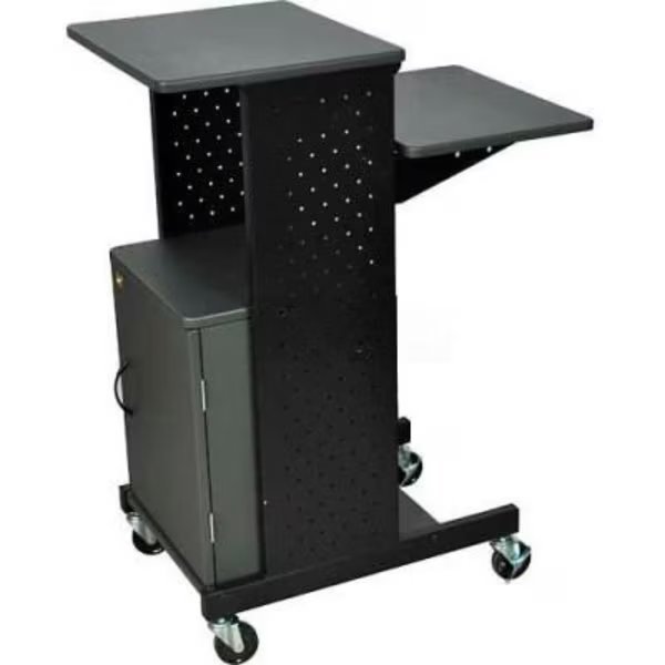 Luxor 4-Shelf Mobile Presentation Workstation with Cabinet, 18inW x 30inD x 40-1/4inH, Dark Gray, Luxor, Mfr#: PS4000C