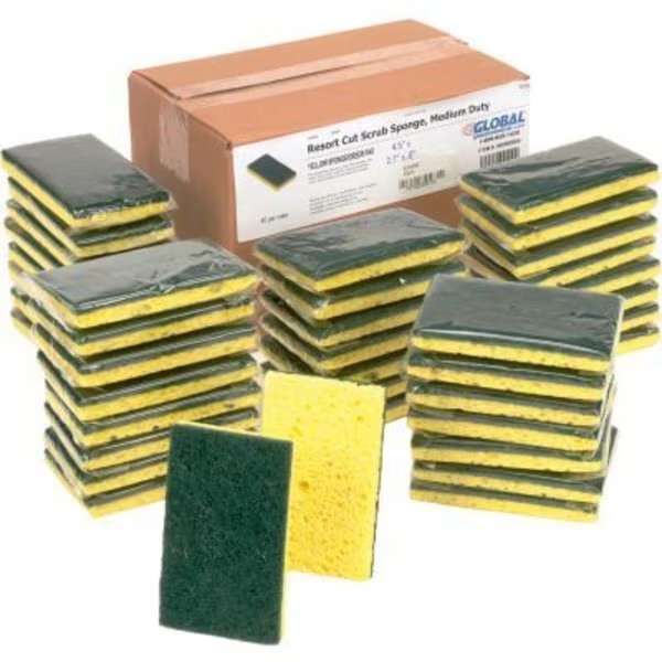 Global Industrial Resort Cut Scrub Sponge Yellow/Green 2.75in x 4in - Case of 40 Sponges, Americo, Mfr#: 670330