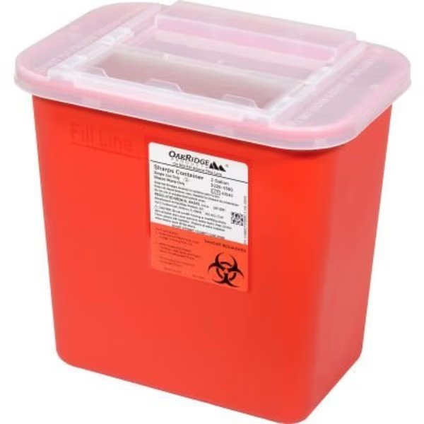 Oakridge Products 2 Gallon Sharps Container w/ Slide Lid, Red, Oakridge Products-113906, Mfr#: 0320-1500