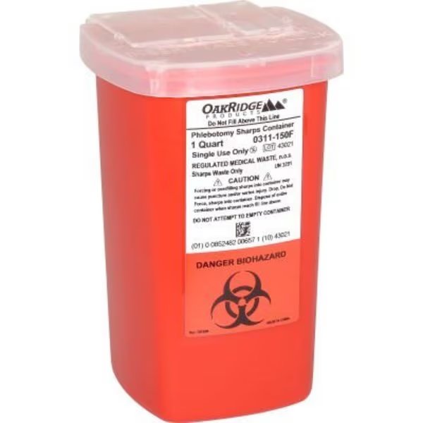 Oakridge Products 1 Quart Sharps Container w/ Flip Lid, Red, Oakridge Products-113906, Mfr#: 0311-150F