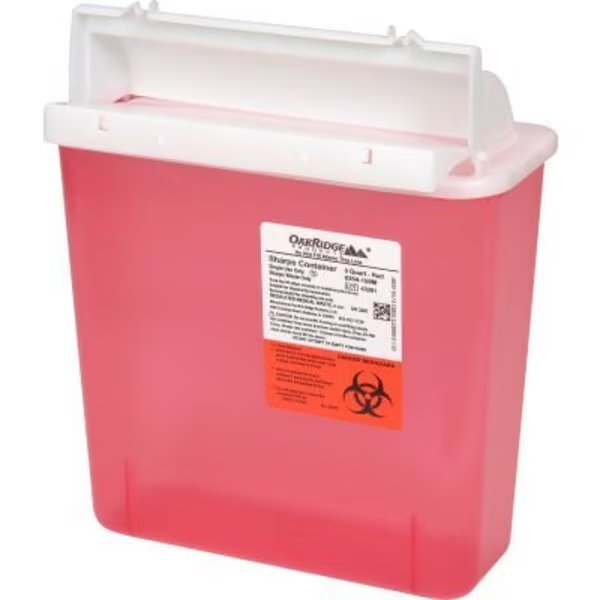 Oakridge Products 5 Quart Sharps Container w/ Horizotal Drop Lid, M-Style, Red, Oakridge Products-113906, Mfr#: 0354-150M