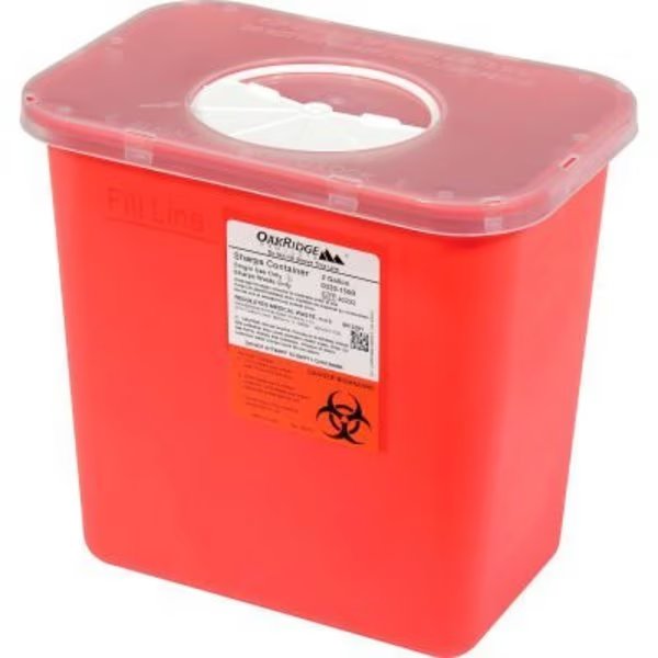 Oakridge Products 2 Gallon Sharps Container w/ Rotor Lid, Red, Oakridge Products-113906, Mfr#: 0320-150R