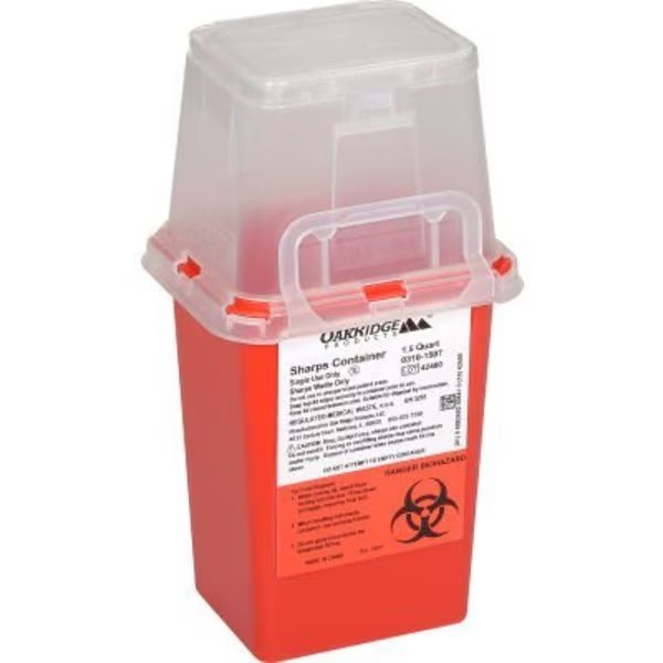 Oakridge Products 1.5 Quart Sharps Container Tall Lid, Red, Oakridge Products-113906, Mfr#: 0310-150T
