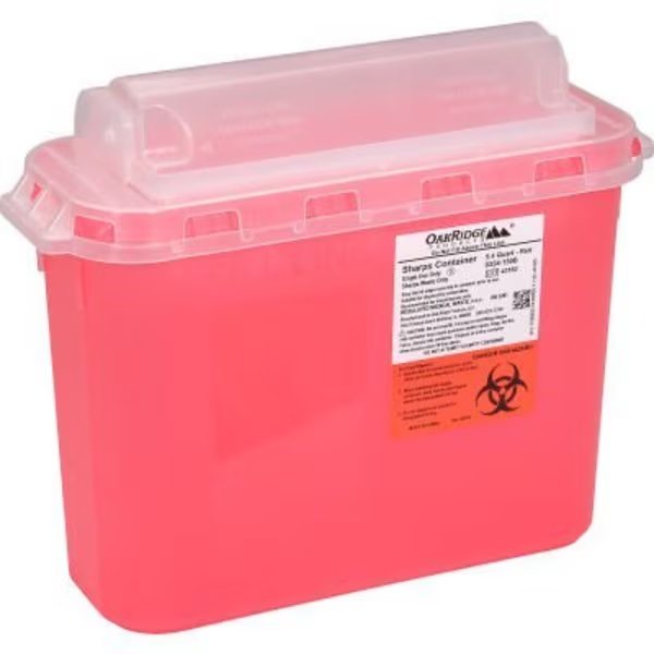 Oakridge Products 5.4 Quart Sharps Container w/ Counter Balance Lid, Red, Oakridge Products-113906, Mfr#: 0354-150B