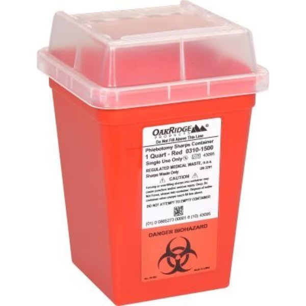 Oakridge Products 1 Quart Sharp Container w/ Slide Lid, Red, Oakridge Products-113906, Mfr#: 0310-1500