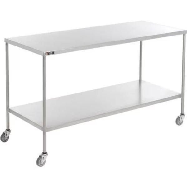 AERO Stainless Steel Instrument Table with Lower Shelf, 72"L x 24"W x 34"H, Aero, Mfr#: CS-2472