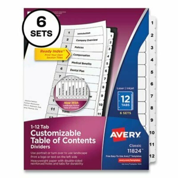 TAB, NUMERIC, WH, 12, 6/ST, Avery Dennison, Mfr#: 11824