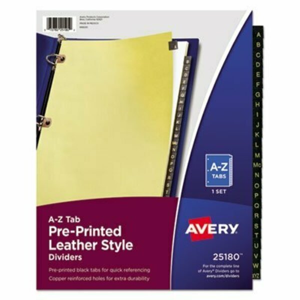 Avery, Preprinted Black Leather Tab Dividers W/copper Reinforced Holes, 25-Tab, Letter, Avery Dennison, Mfr#: 25180