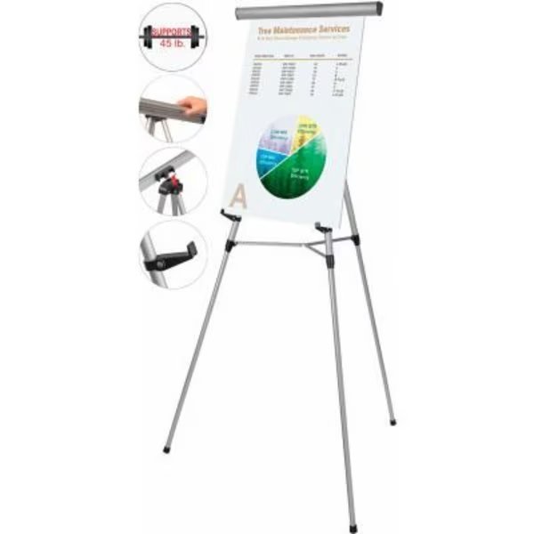 MasterVision 3-Leg Heavy-Duty Telescoping Display Easel, Silver, Bi-Silque, Mfr#: FLX05102MV