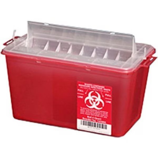 Plasti-Products 4-Quart Sharps Container, Horizontal Entry, Red, Case of 25, Ppi, Mfr#: 145004