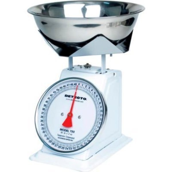 Detecto Top Load Scale 50lb x 2oz W/ 8in Fixed Dial, 9in x 9in SS Platform, Removable Bowl, Detecto, Mfr#: T50B