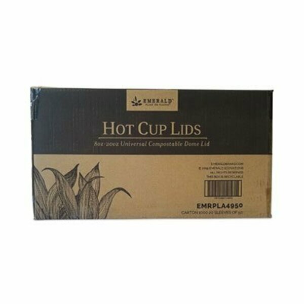 Plant to Plastic Fully Closed PLA Hot Cup Lid, Fits 8 oz to 20 oz, White, PK1000, Emerald, Mfr#: PME01099