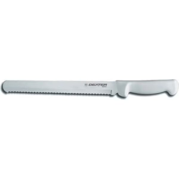 Dexter Russell - Scalloped Slicer, High Carbon Steel, Stamped, White Handle, 10inL, Dexter Russell, Mfr#: 31604