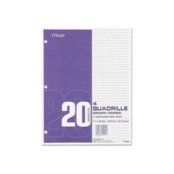 Mead¬Æ Graph Paper, 8-1/2" x 11", 4 x 4 Square/inch Quad Ruled, 240 Sheets/Pack, Mead Products, Mfr#: 19010