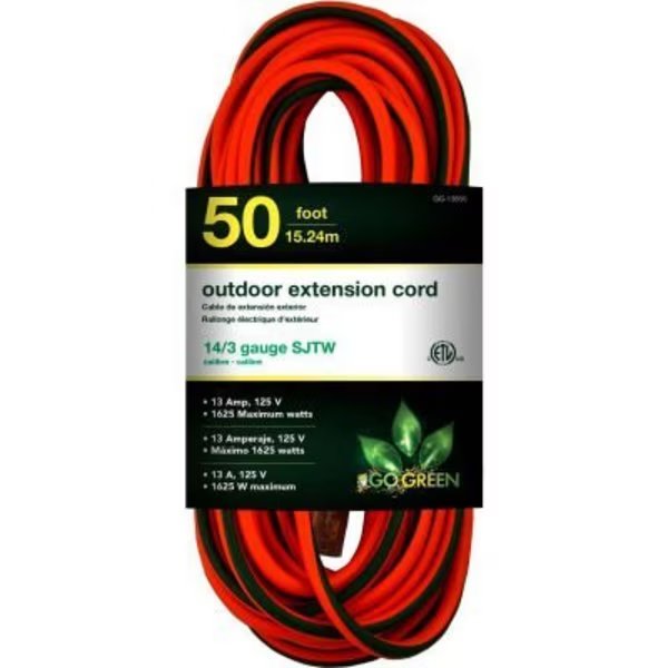 GoGreen Power, , 50 Ft Extension Cord, 14/3, Orange/Green, Gogreen, Mfr#: GG-13850