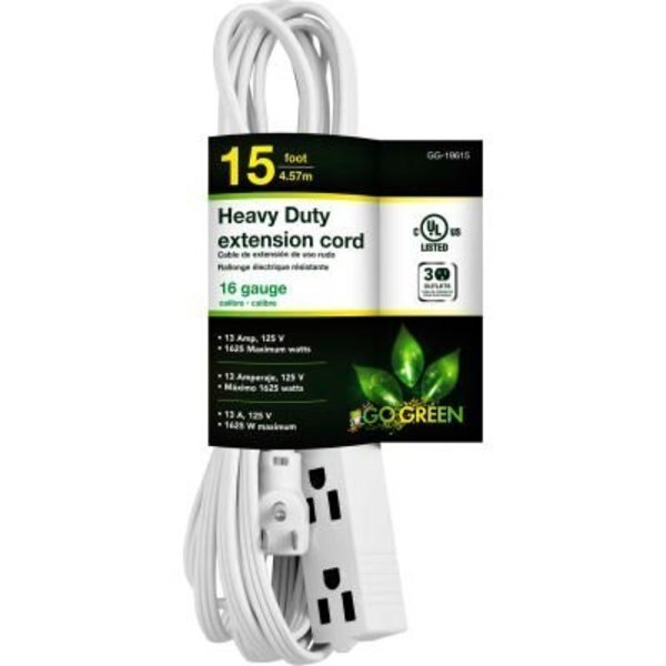 GoGreen Power, , 3 Outlet 15 Ft Extension Cord - Right Angle Plug, Gogreen, Mfr#: GG-19615