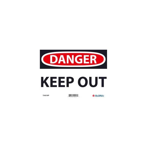 Global Industrial„¢ Danger Keep Out, 7x10, Pressure Sensitive Vinyl, Nmc, Mfr#: GLOD59P