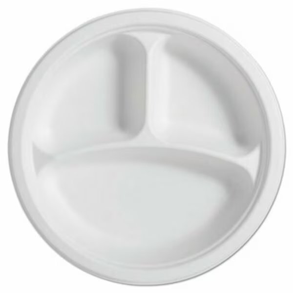 Chinet, Paperpro Naturals Fiber Round Plates, 3-Comp, 10 1/4in, Natural, 4PK, Huhtamaki, Mfr#: 25777CT