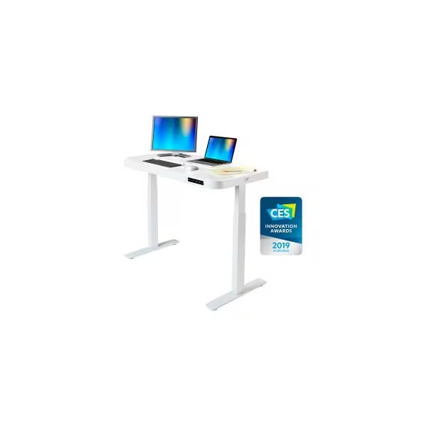 AIRLIFT Tempered Glass Electric Standing Desk - 29in to 47in H - White with White Frame, Seville Classics, Mfr#: OFF65873