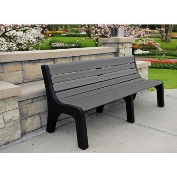 Frog Furnishings 8' Recycled Plastic Bench w/ Back, Gray Bench/Black Frame, Jayhawk Plastics, Mfr#: PB 8GRANEW