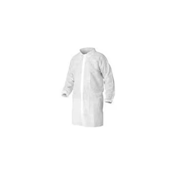HD Polypropylene Lab Coat, No Pockets, Elastic Wrists, Snap Front, Single Collar, White, S, 30/Case, Keystone Adjustable Cap Co, Mfr#: LC0-WE-NW-HD-SM