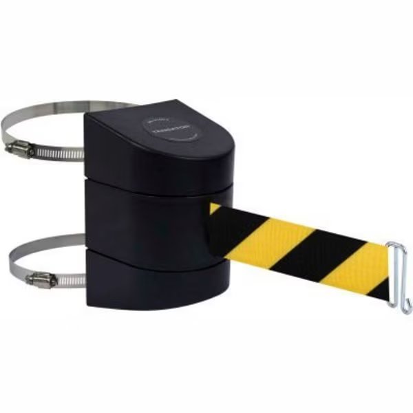 Tensabarrier Warehouse Retractable Belt Barrier, Black Case W/30' Black/Yellow Belt, Lawrence Metal Prod., Mfr#: 897-30-C-33-NO-D4X-A