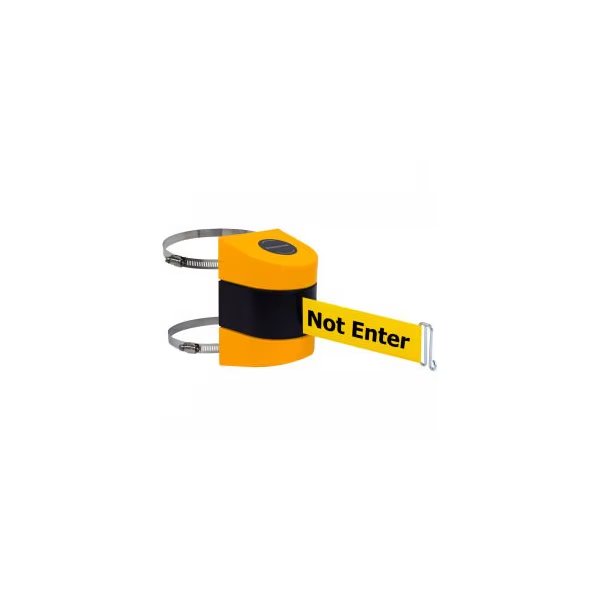 Tensabarrier Warehouse Retractable Belt Barrier, Yellow Case W/30' Yellow inCautionin Belt, Lawrence Metal Prod., Mfr#: 897-30-C-35-NO-YAX-A