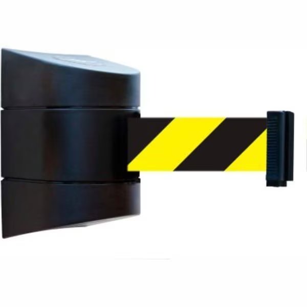 Tensabarrier Wall Mount Retractable Belt Barrier, Black Case W/30' Black/Yellow Belt, Lawrence Metal Prod., Mfr#: 897-30-S-33-NO-D4X-C