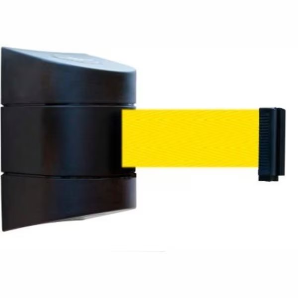 Tensabarrier Wall Mount Retractable Belt Barrier, Black Case W/15' Yellow Belt, Lawrence Metal Prod., Mfr#: 897-15-S-33-NO-Y5X-C