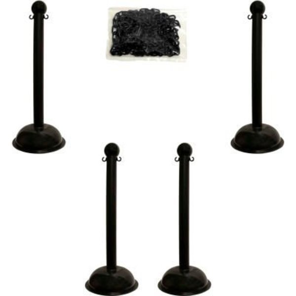 Mr. Chain Heavy Duty Plastic Stanchion Kit With 2inx50'L Chain, 41inH, Black, 4 Pack, Gec, Mfr#: 71303-4