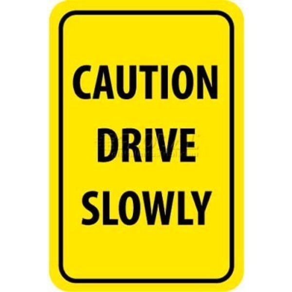 NMC Traffic Sign, Caution Drive Slowly, 18in X 12in, Yellow/Black, National Marker Co, Mfr#: TM72H