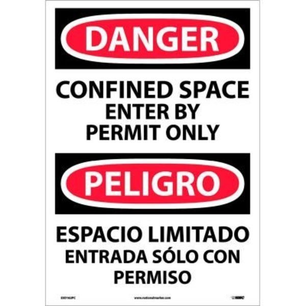 Bilingual Vinyl Sign - Danger Confined Space Enter By Permit Only, National Marker Co, Mfr#: ESD162PC