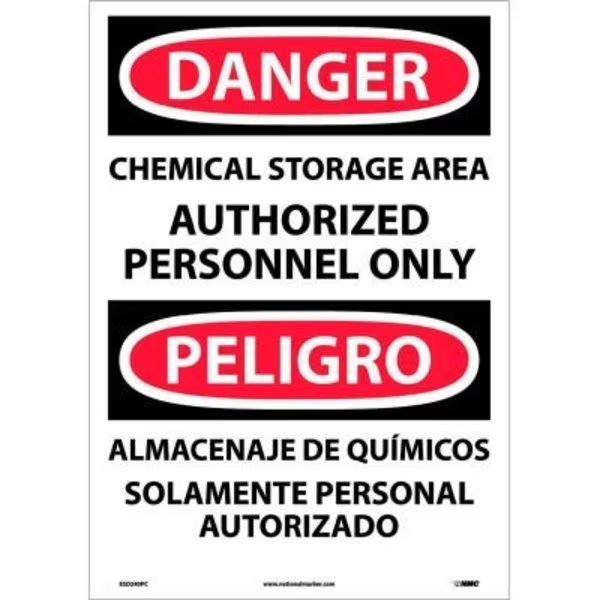 Bilingual Vinyl Sign - Danger Chemical Storage Area Authorized Personnel Only, National Marker Co, Mfr#: ESD240PC